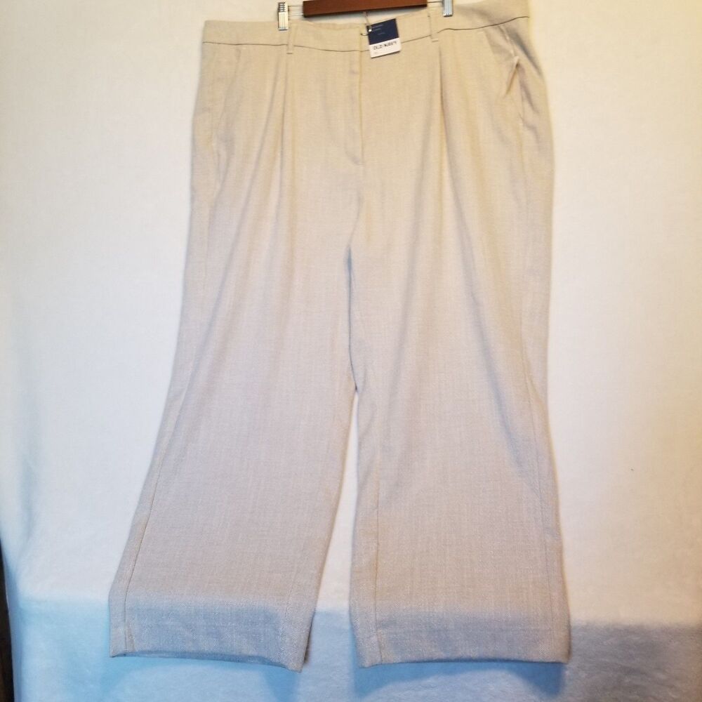 Old Navy 3X Pants Extra High Rise Full Length Wide Leg Beige Herringbone Career